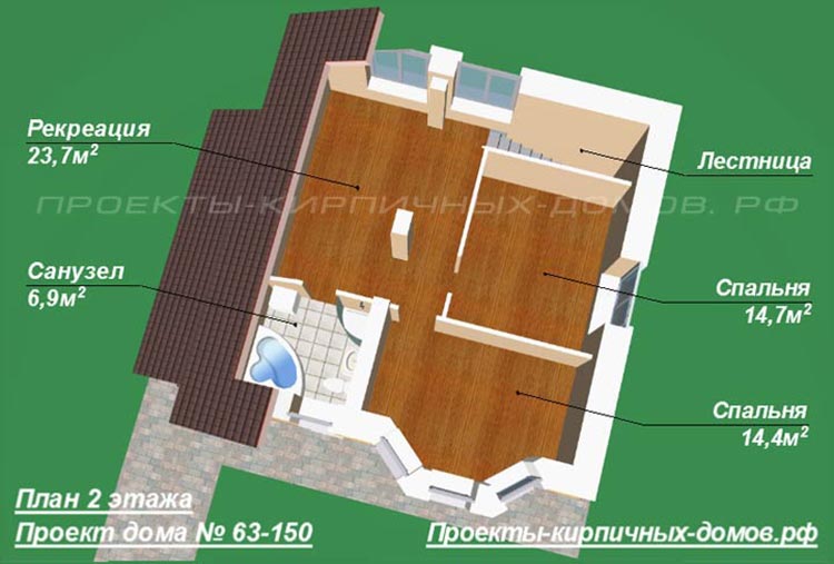 План второго этажа двухэтажного дома 8х8м